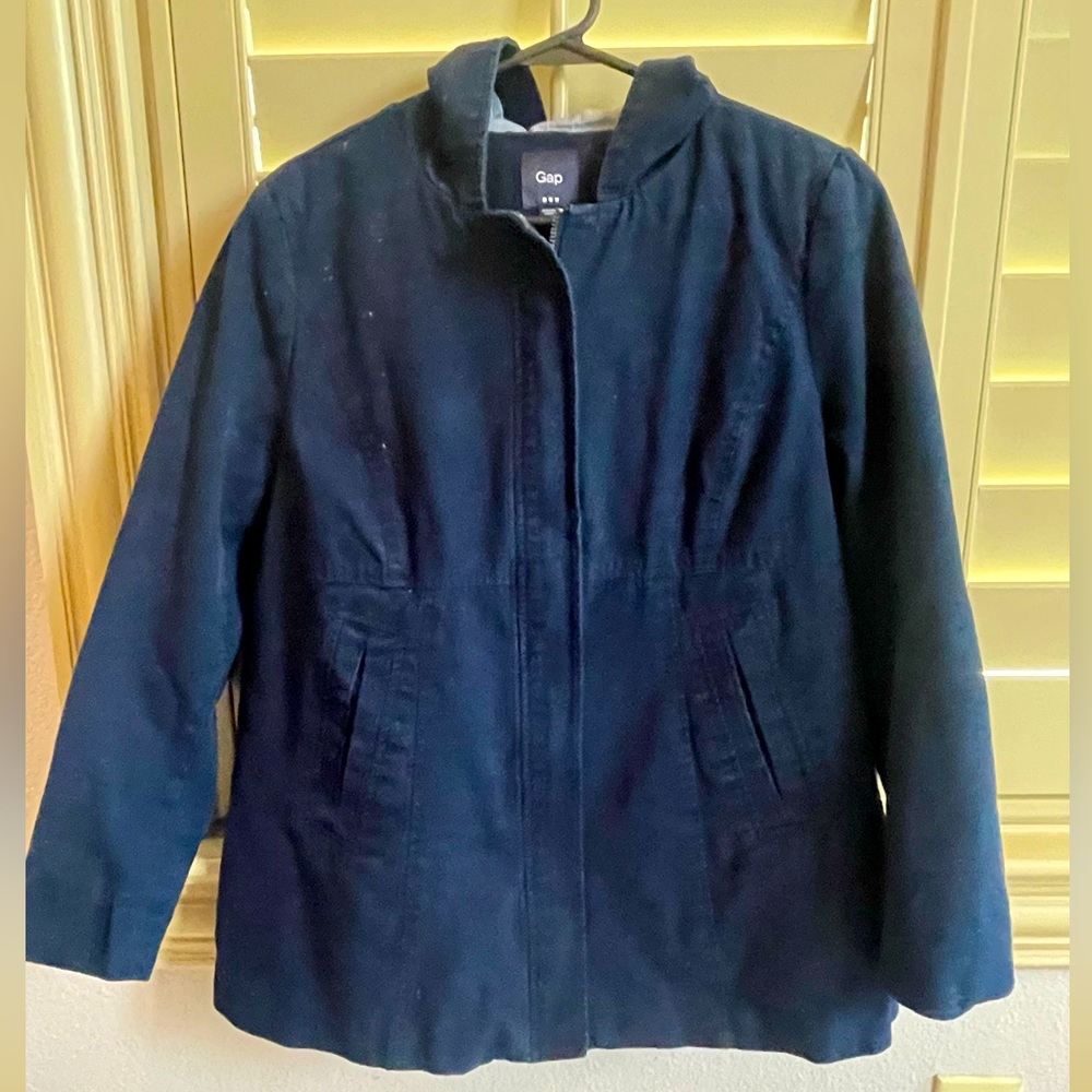 Blue rain jacket.